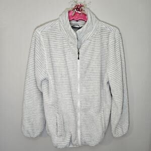 Stillwater Supply Co. Unisex White Gray Striped Zip Jacket 2XL Mid-Length Cozy